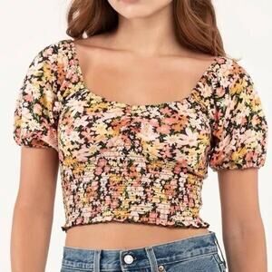 Billabong Get Along Puff Sleeve Crop Top Size Floral